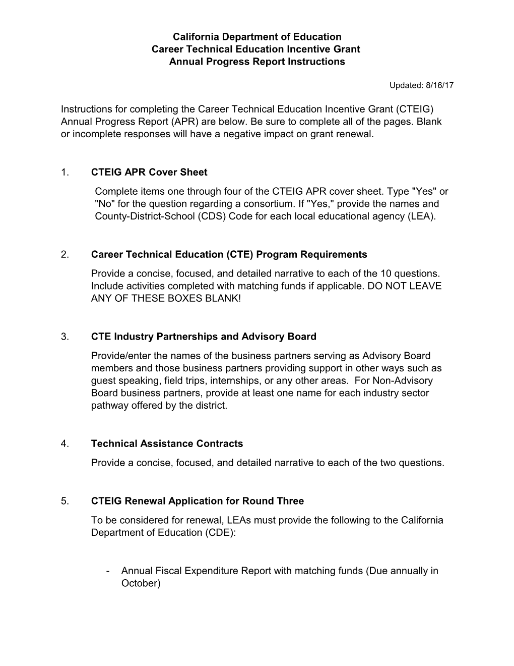 CTEIG Annual Progress Report - Perkins (CA Dept of Education)