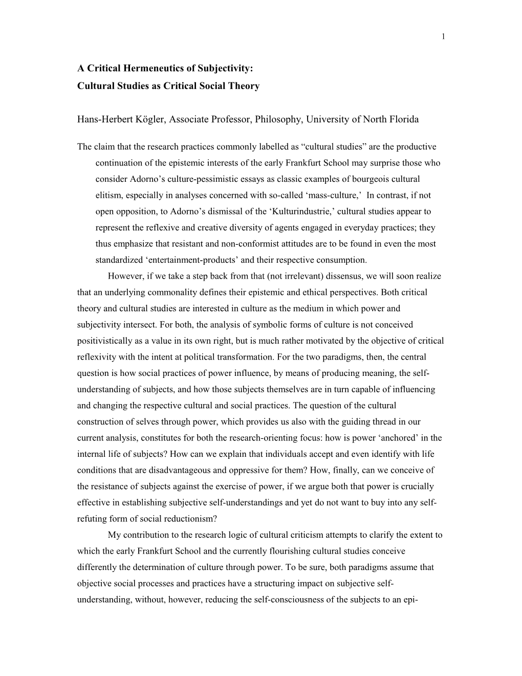Cultural Studies As Critical Social Theory