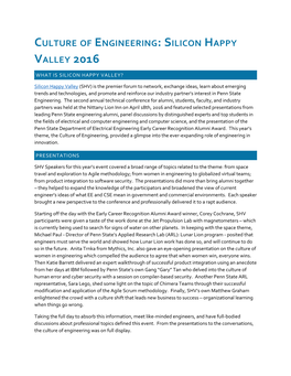 Culture of Engineering: Silicon Happy Valley 2016