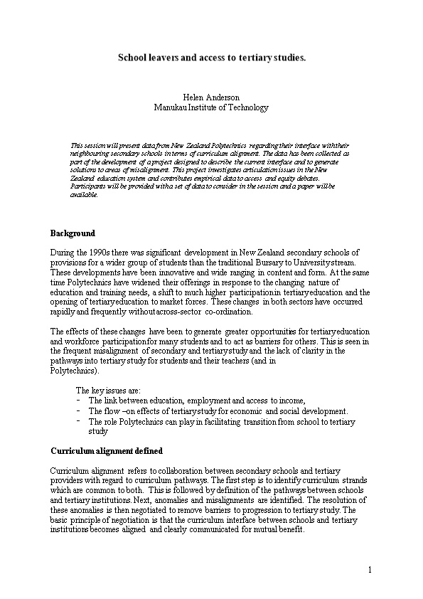 Curriculum Alignment 2004 Briefing Paper