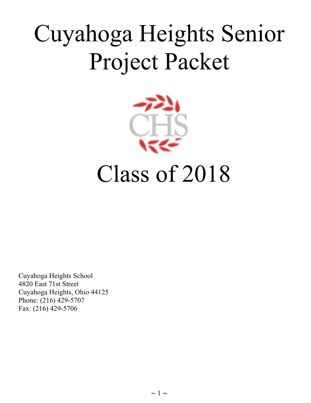 Cuyahoga Heights Senior Project Packet