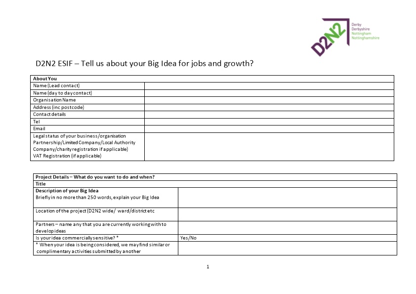 D2N2 ESIF Tell Us About Your Big Idea for Jobs and Growth