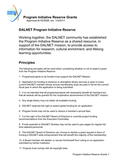 DALNET Program Initiative Reserve