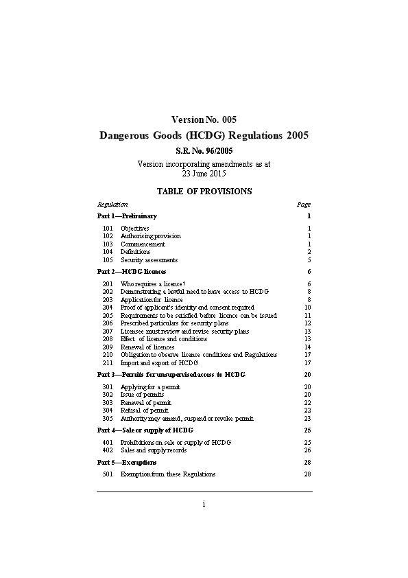 Dangerous Goods (HCDG) Regulations 2005