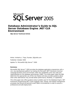 Database Administrator S Guide to SQL Server Database Engine .NET CLR Environment