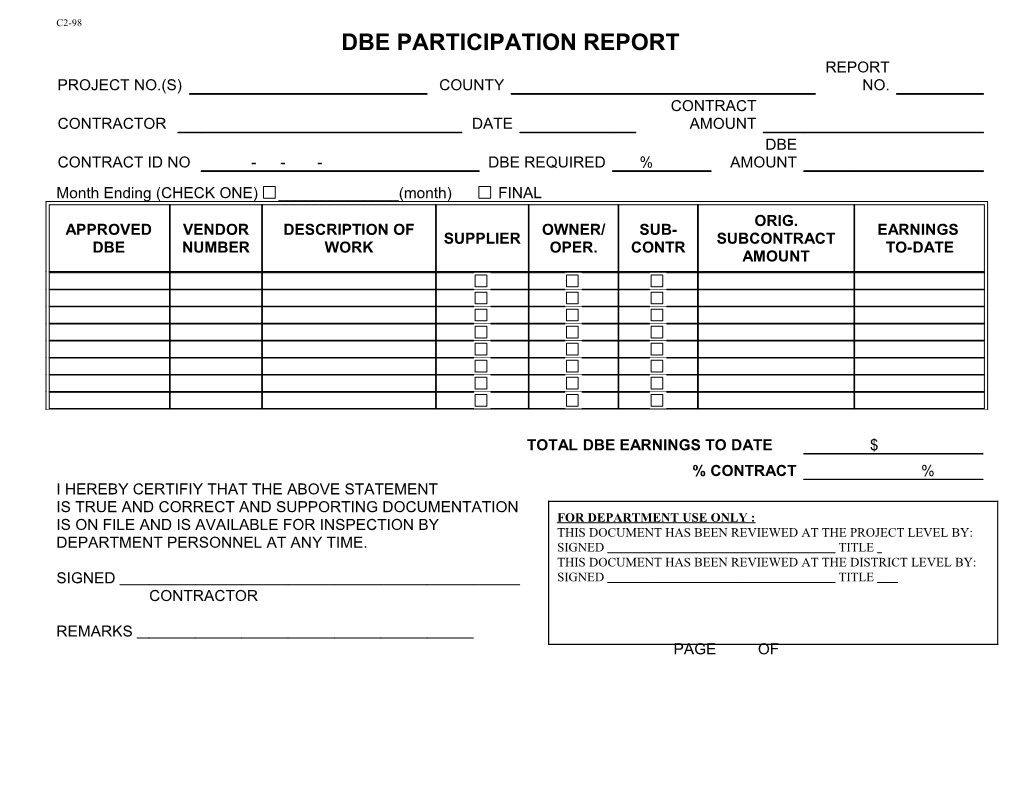 Dbe Participation Report