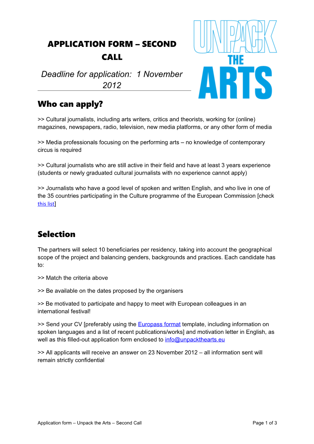 Deadline for Application: 1 November 2012