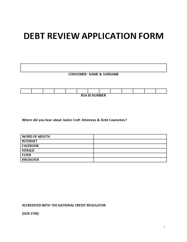 Debt Review Application Form