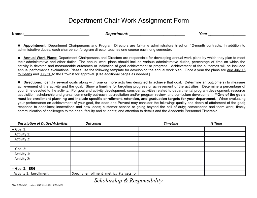 Department Chair Work Assignment Form