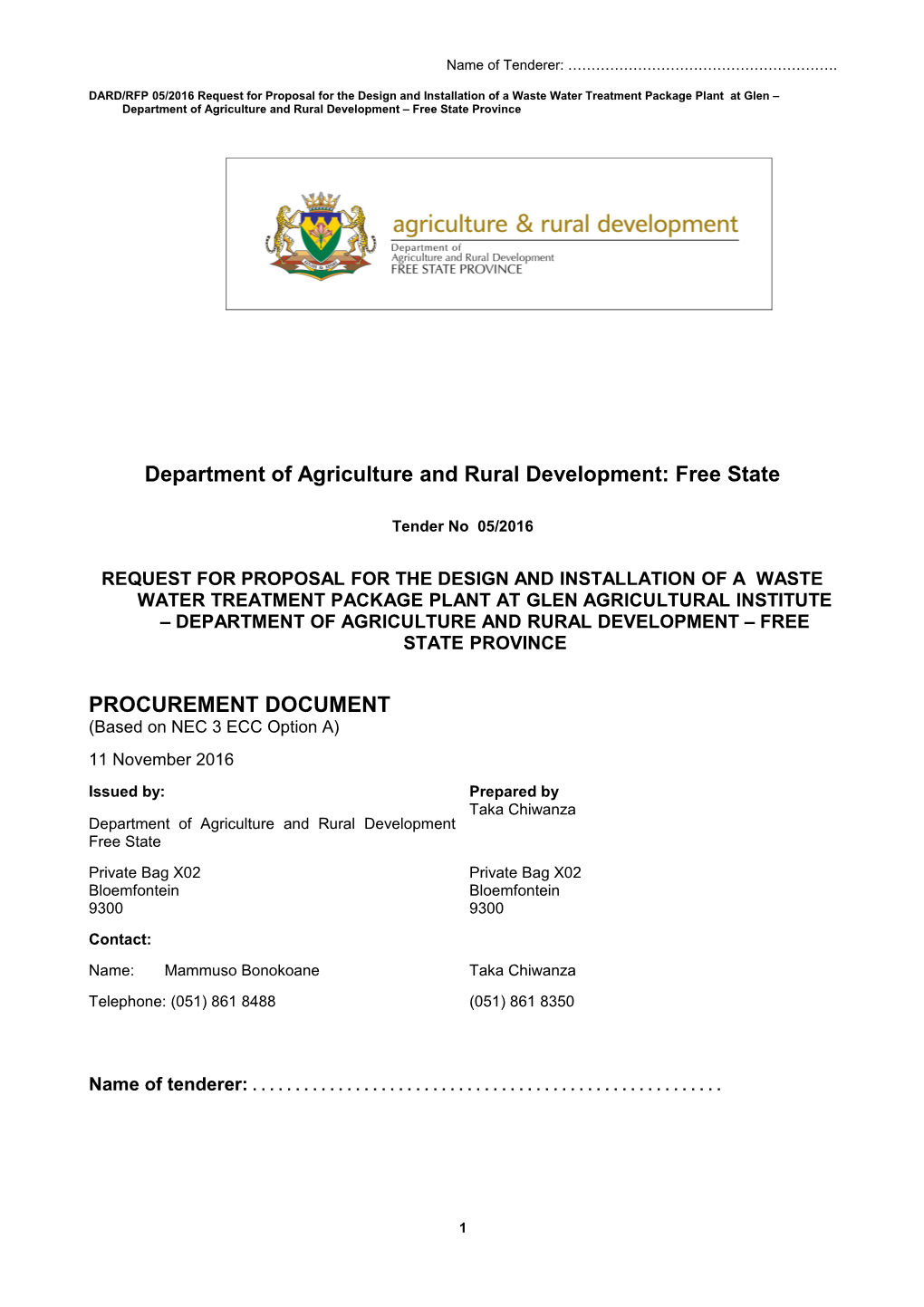Department of Agriculture and Rural Development: Free State