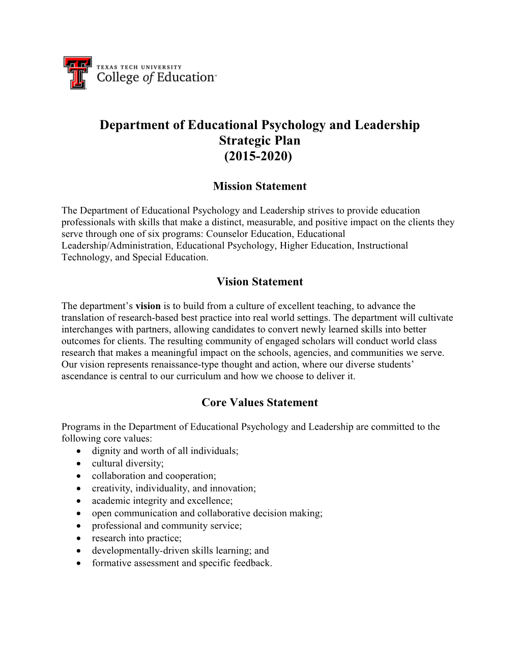 Department of Educational Psychology and Leadership