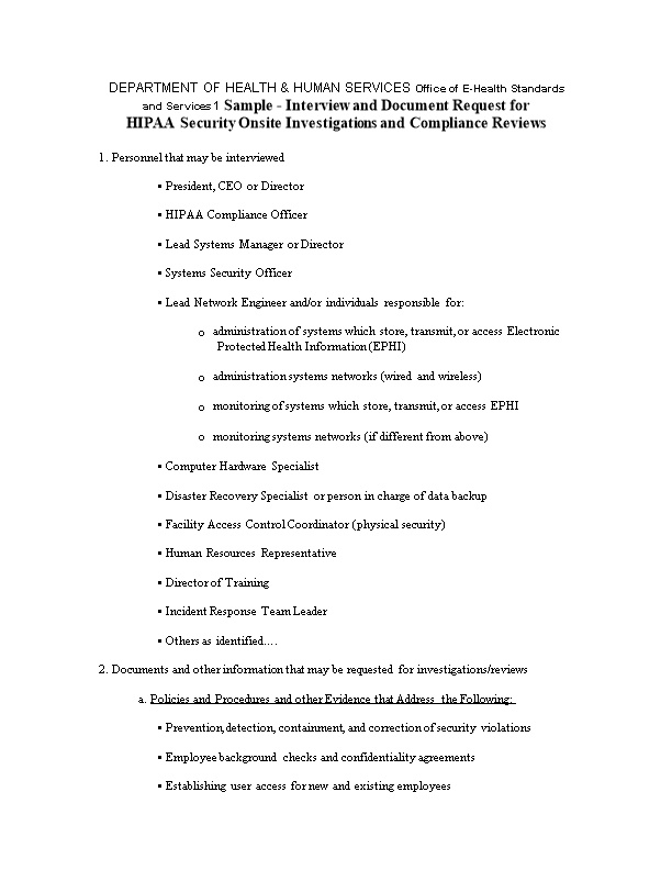 DEPARTMENT of HEALTH & HUMAN SERVICES Office of E-Health Standards and Services 1 Sample