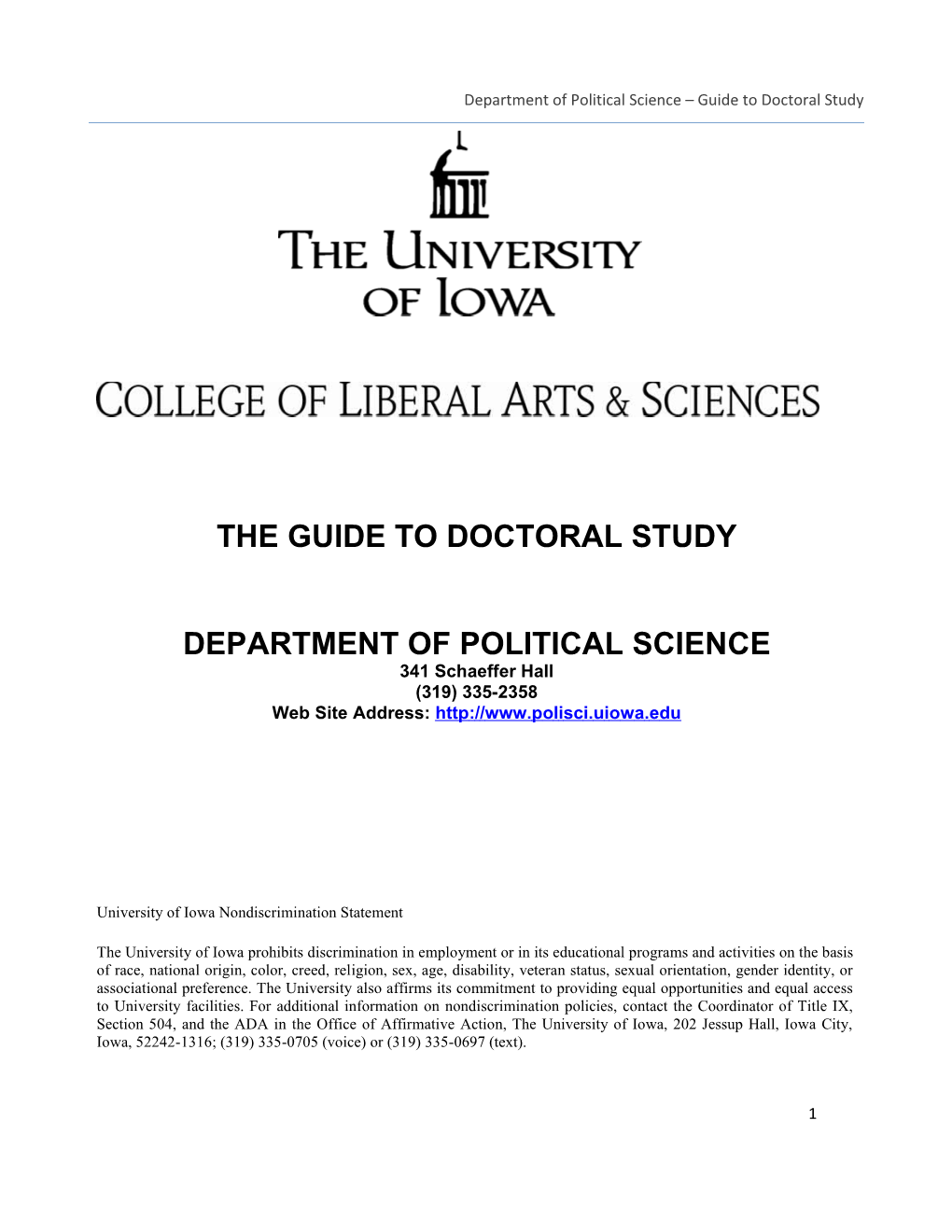 Department of Political Science Guide to Doctoral Study
