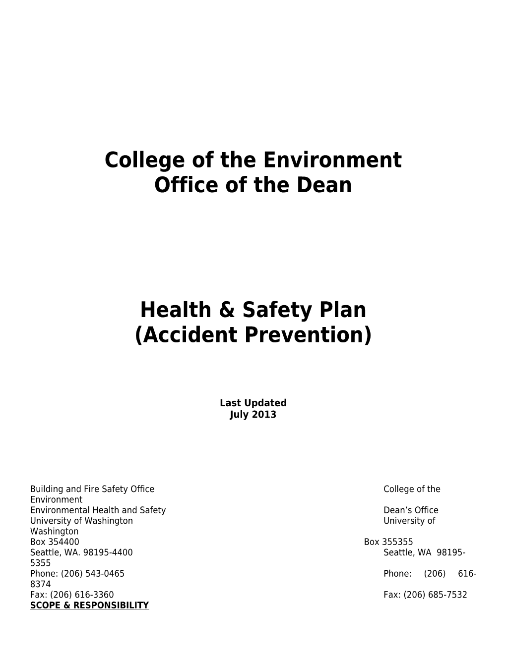 Departmental Safety and Health Plan