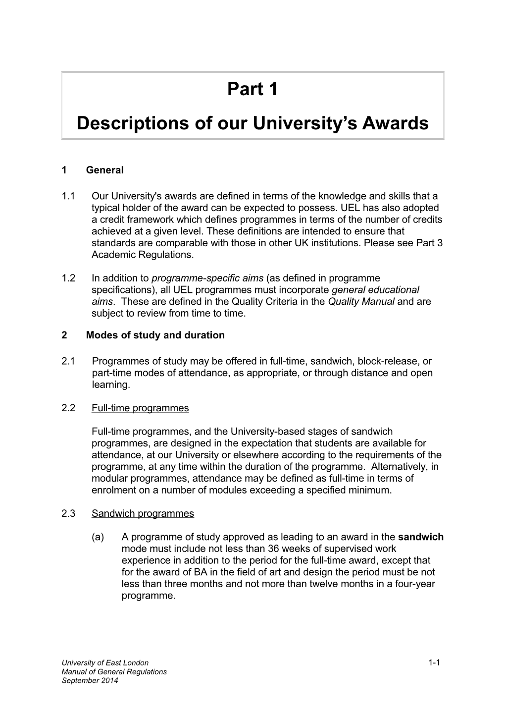 Descriptions of Our University S Awards