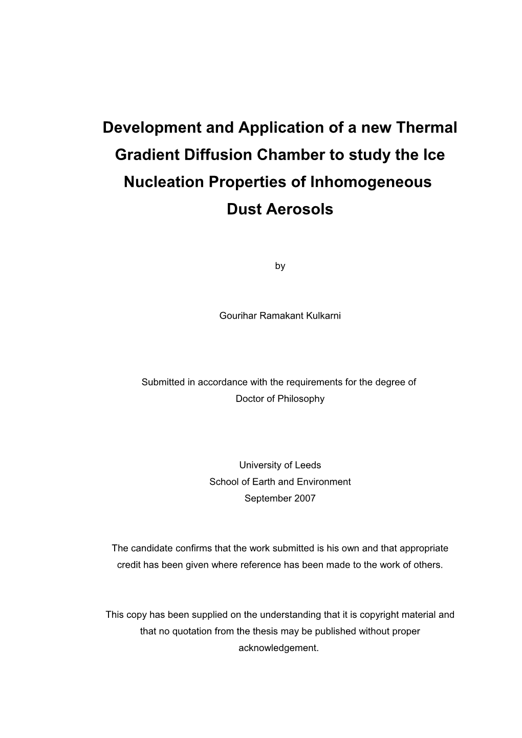 Development and Application of a New Thermal Gradient Diffusion Chamber to Study the Ice
