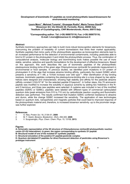 Development of Biomimetic D1 Peptides As Novel Photosynthetic Based-Biosensors For