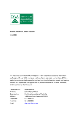 Dietitians Association of Australia - Submission to the Tas Discussion Paper