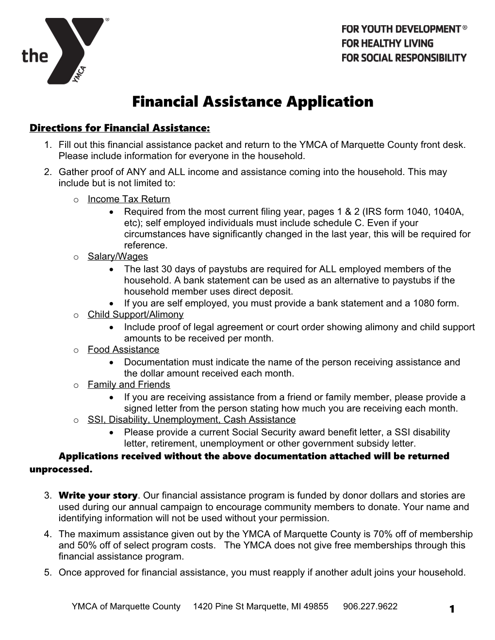 Directions for Financial Assistance