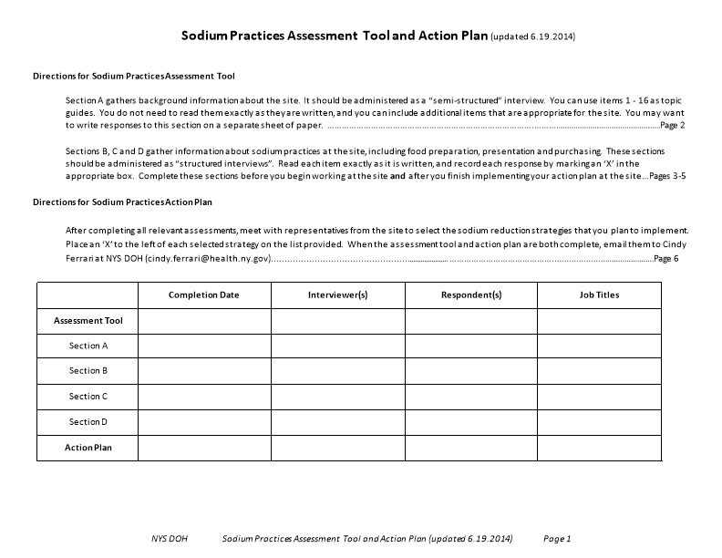 Directions for Sodium Practices Assessment Tool