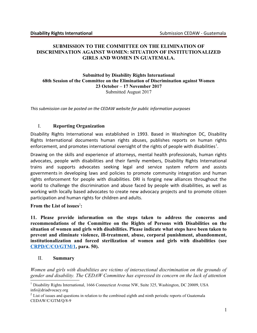 Disability Rights International Submission CEDAW -Guatemala