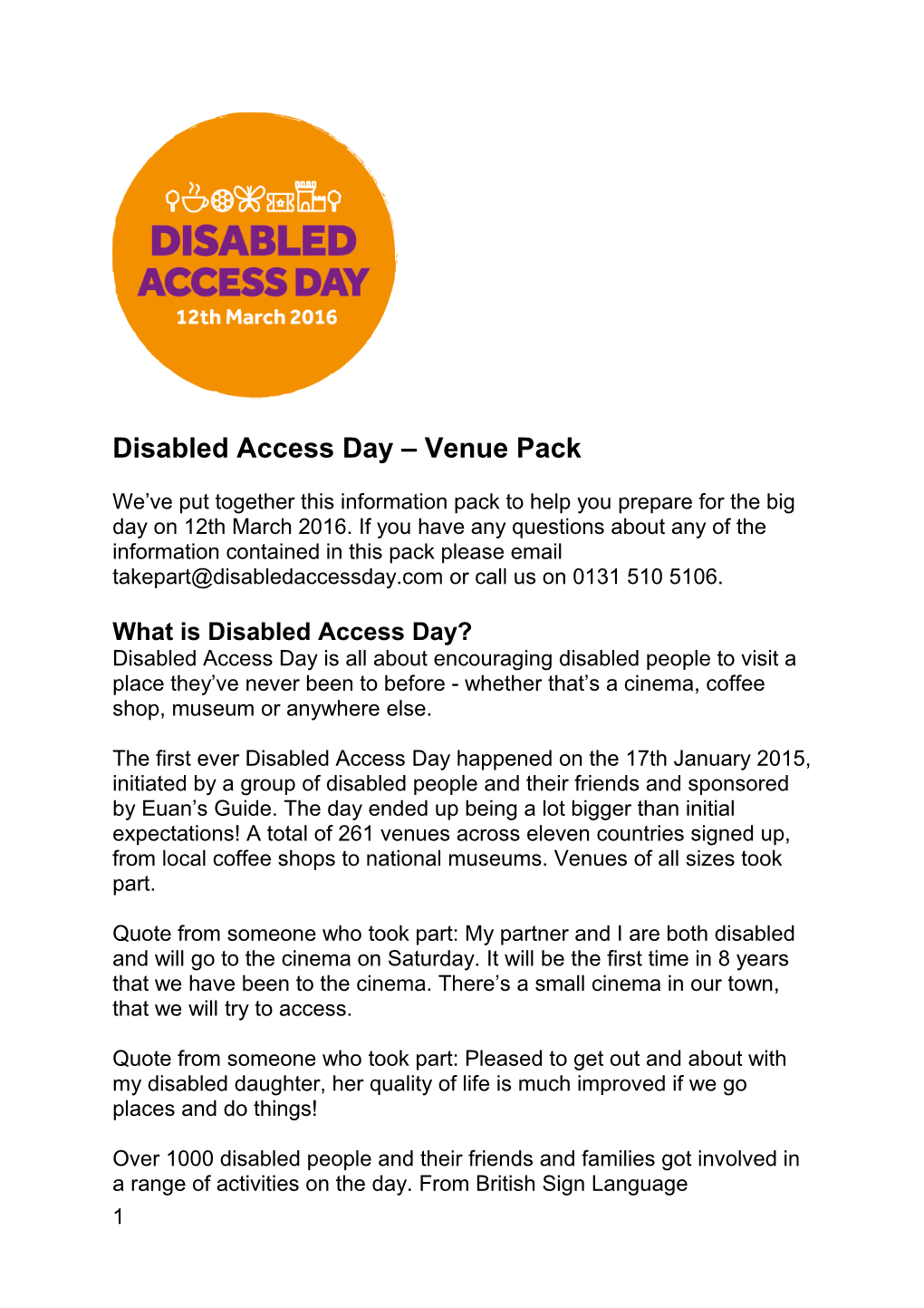 Disabled Access Day Venue Pack