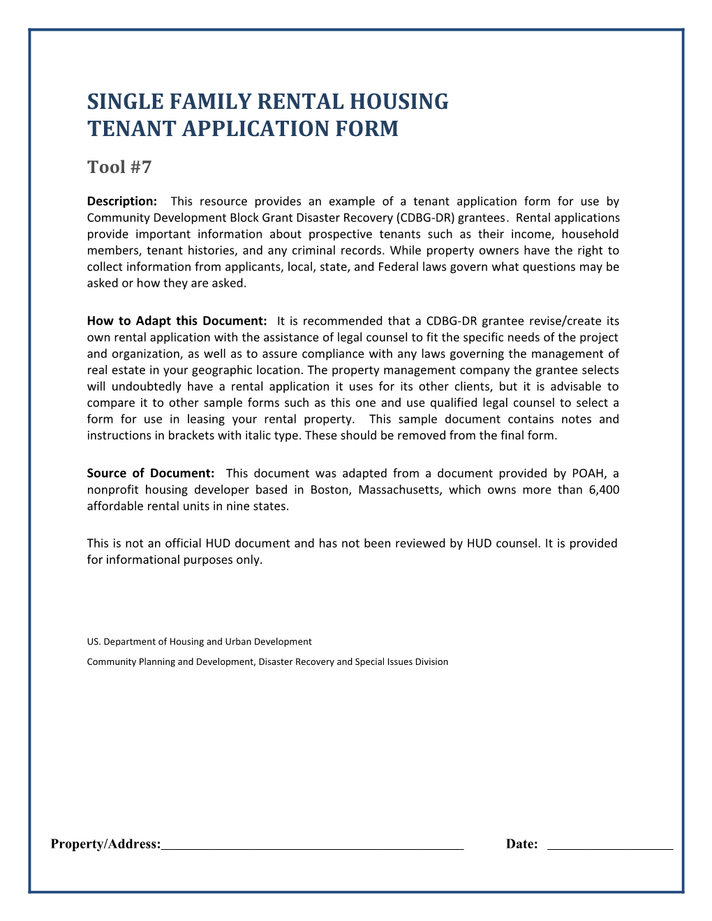 Disaster Recovery Small Rental Rehab Tenant Application