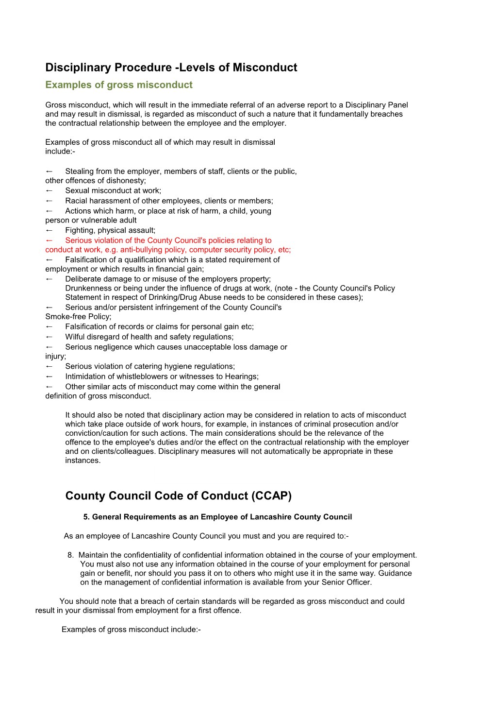 Disciplinary Procedure Levels Of Misconduct Docest