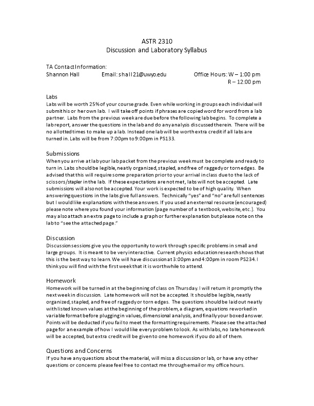 Discussion and Laboratory Syllabus