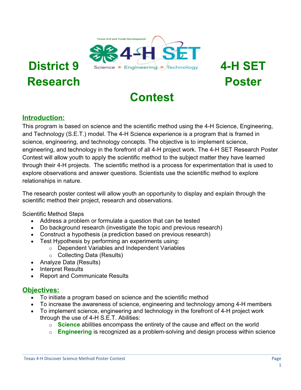 District 9 4-H SET Research Poster Contest