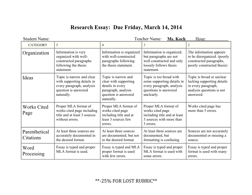 DO NOW - Look Over the Rubric I Will Be Using to Score Your Essays