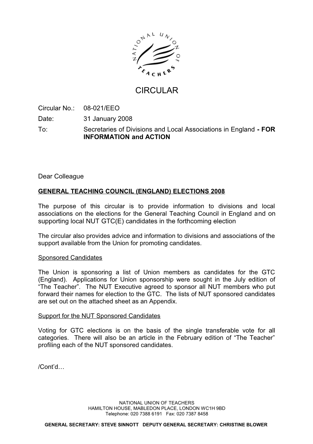 Doc Title: General Teaching Council -England- Elections 2008