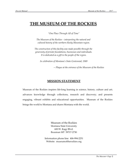 Docent Manual Museum of the Rockies 2017
