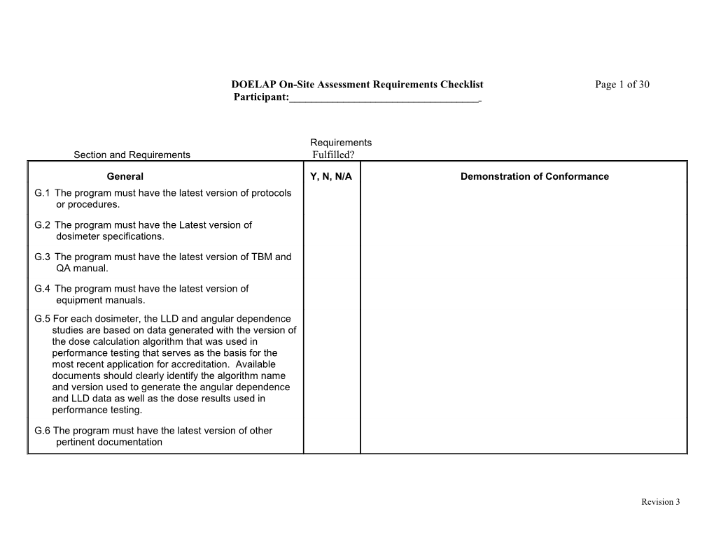 DOELAP On-Site Assessment Requirements Checklist