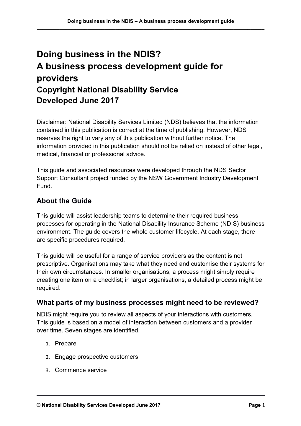 Doing Business in the NDIS? X000d a Business Process Guide for Providers