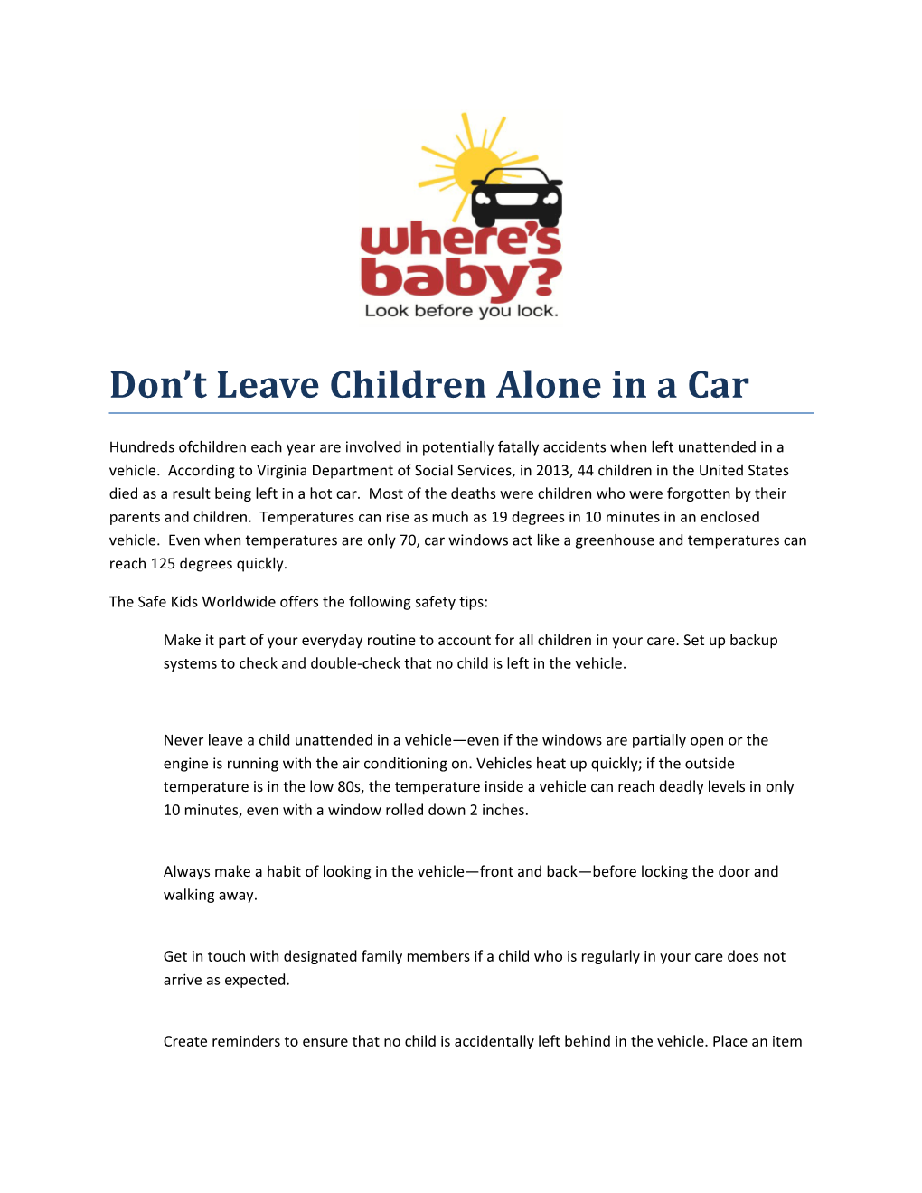 Don T Leave Children Alone in a Car