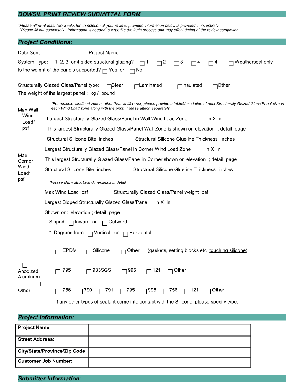 Dow Corning Print Review Submittal Form