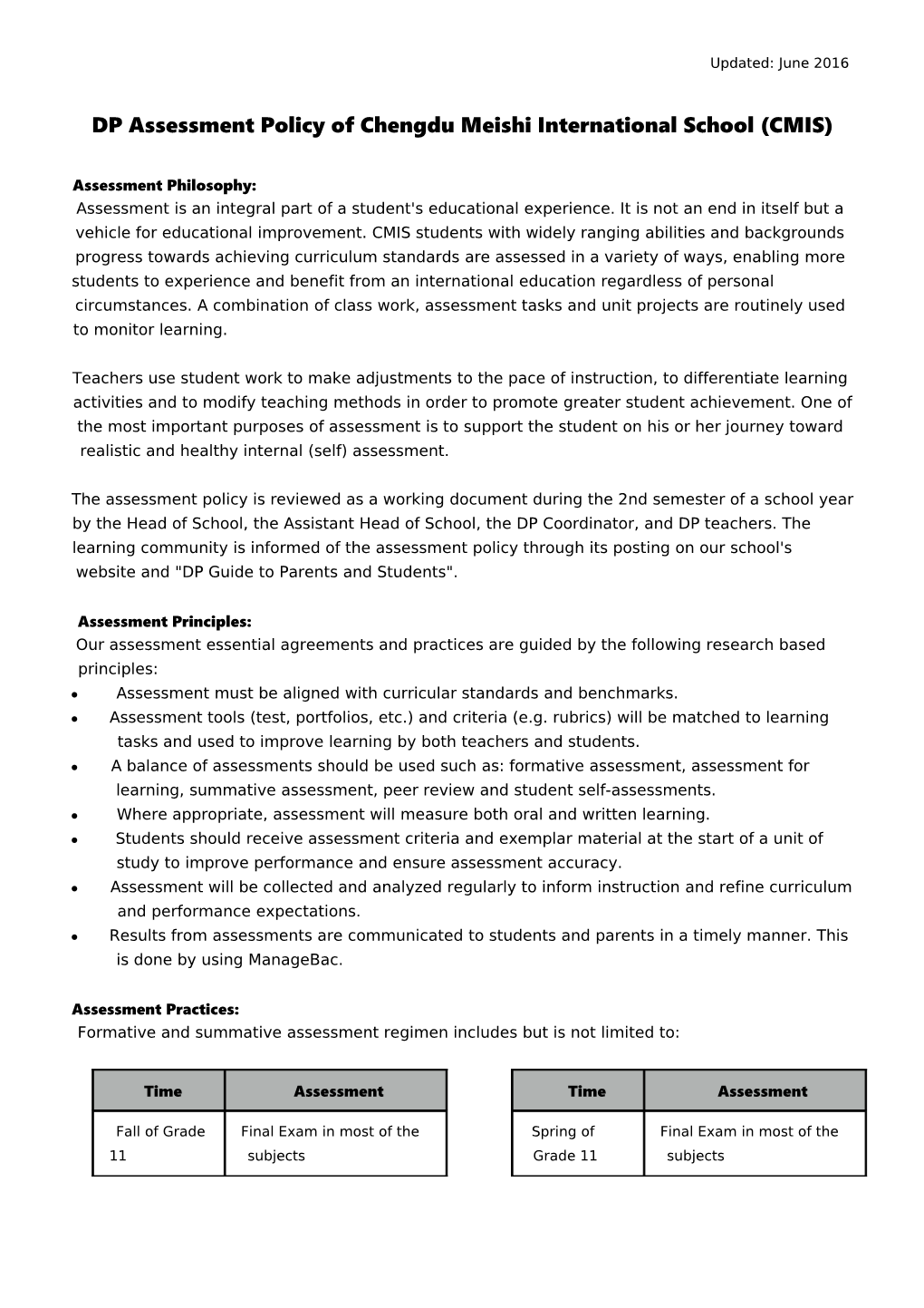 DP Assessment Policy of Chengdu Meishi International School (CMIS)