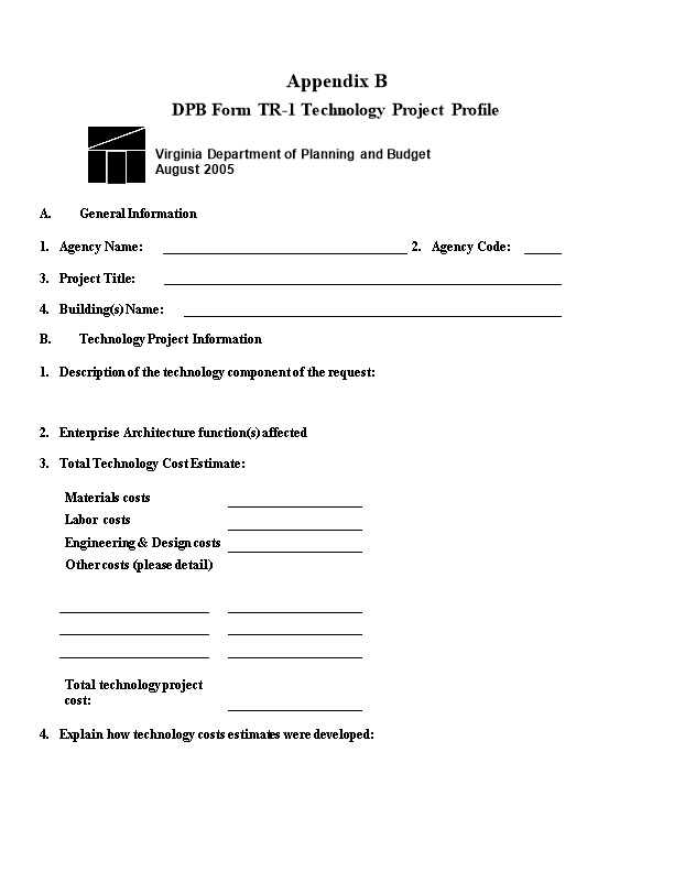 DPB Form TR-1Technology Project Profile