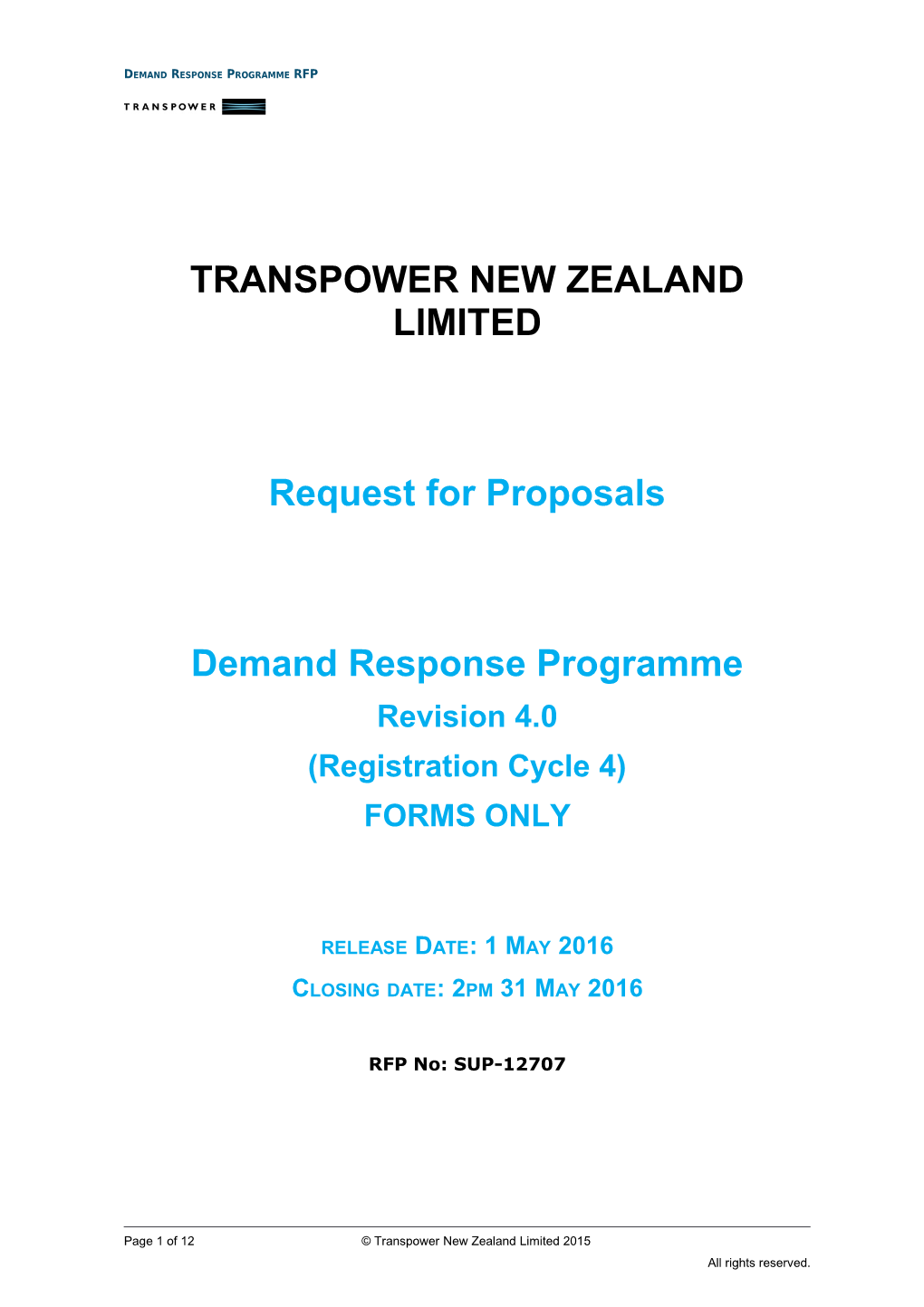 DR Programme - RFP FORMS ONLY - 2015 Registration Cycle 4