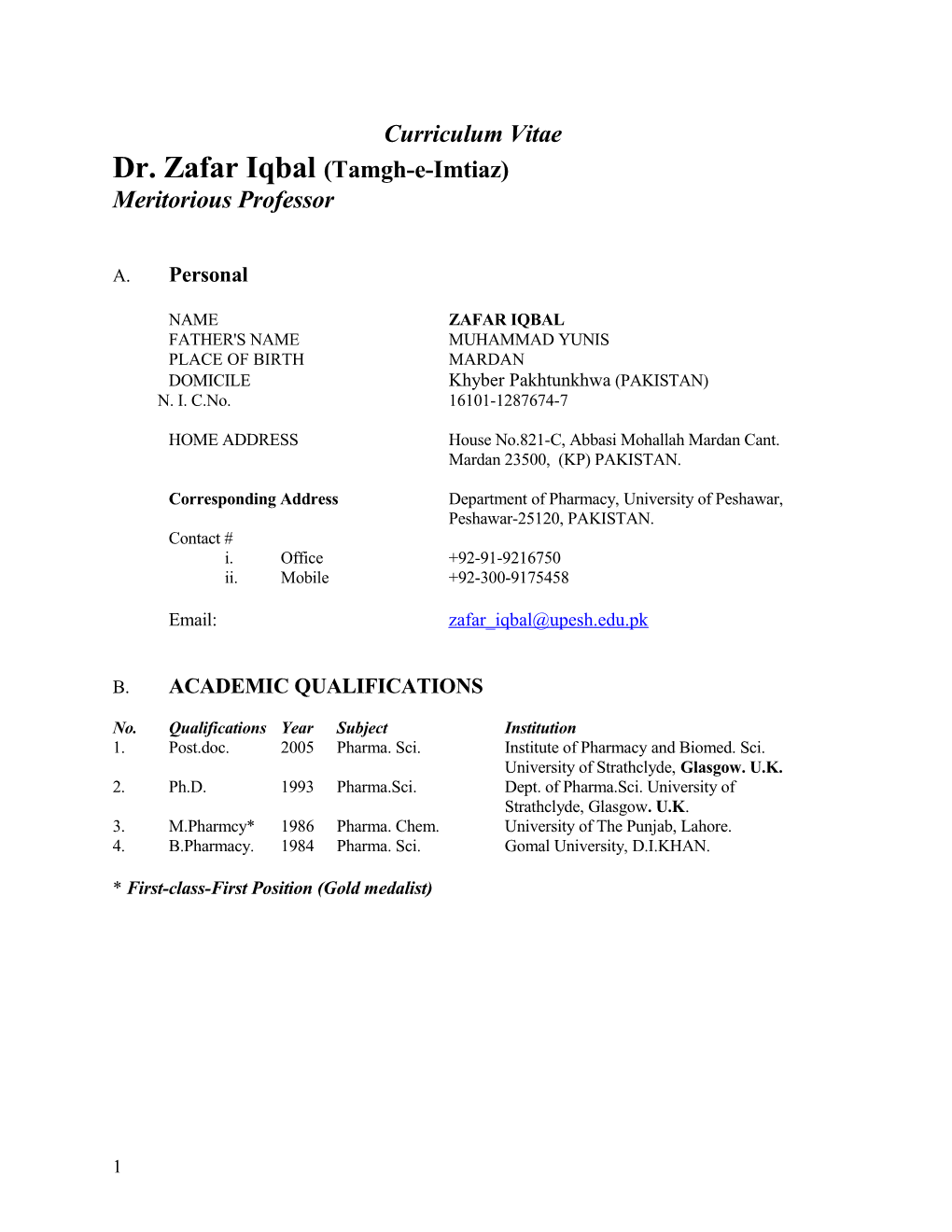 Dr. Zafar Iqbal(Tamgh-E-Imtiaz)