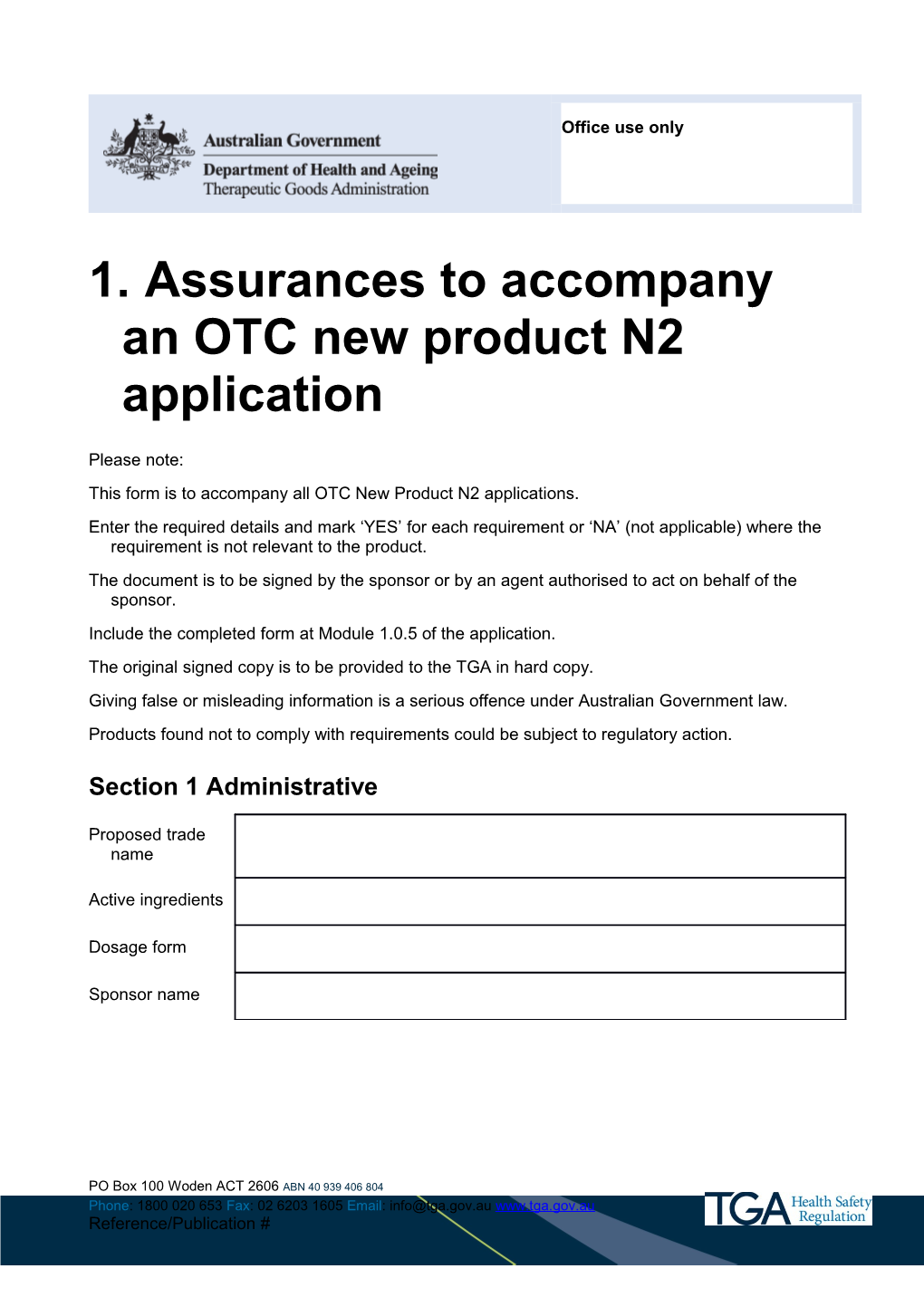Draft: Assurances to Accompany an OTC New Product N2 Application