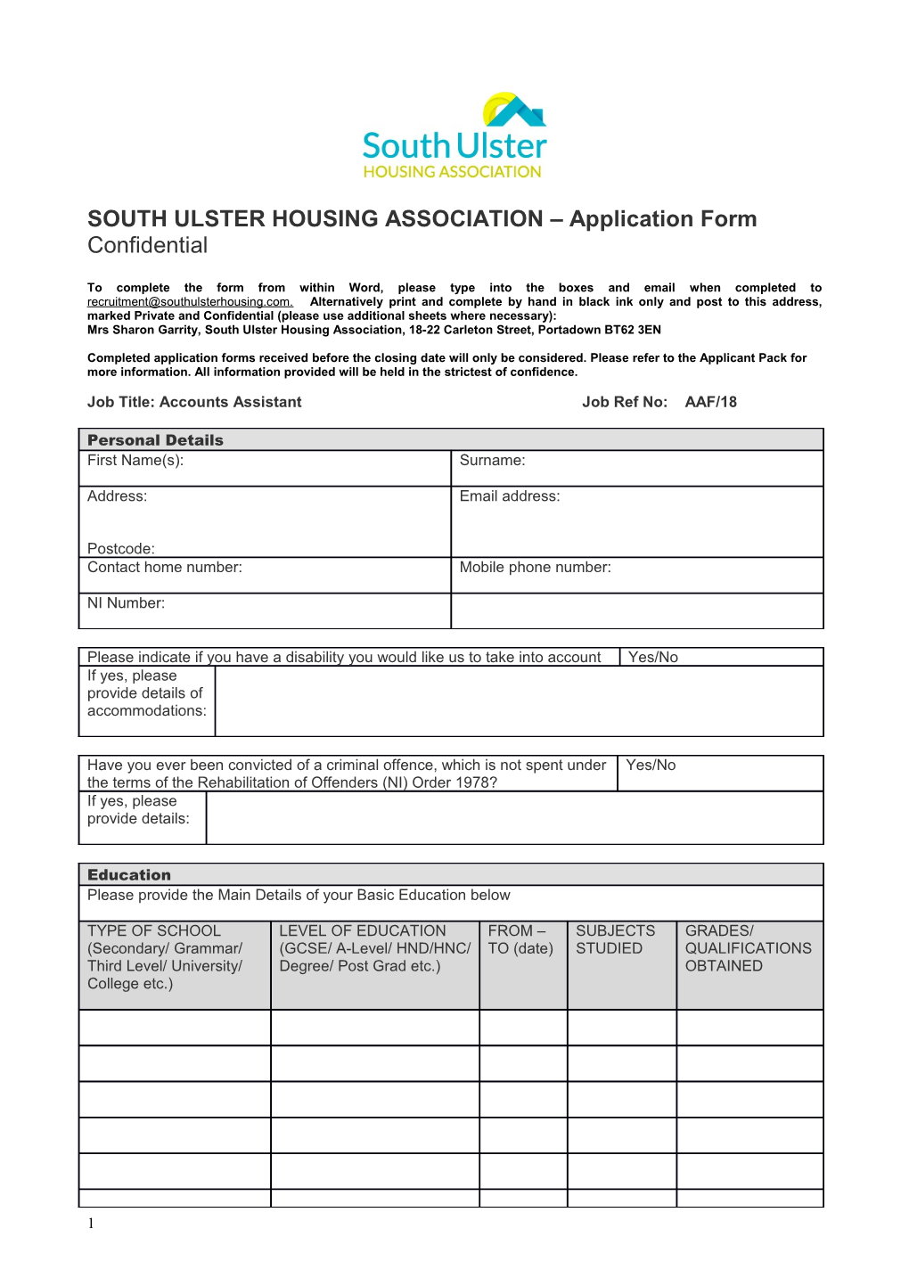 Draft Job Application Form