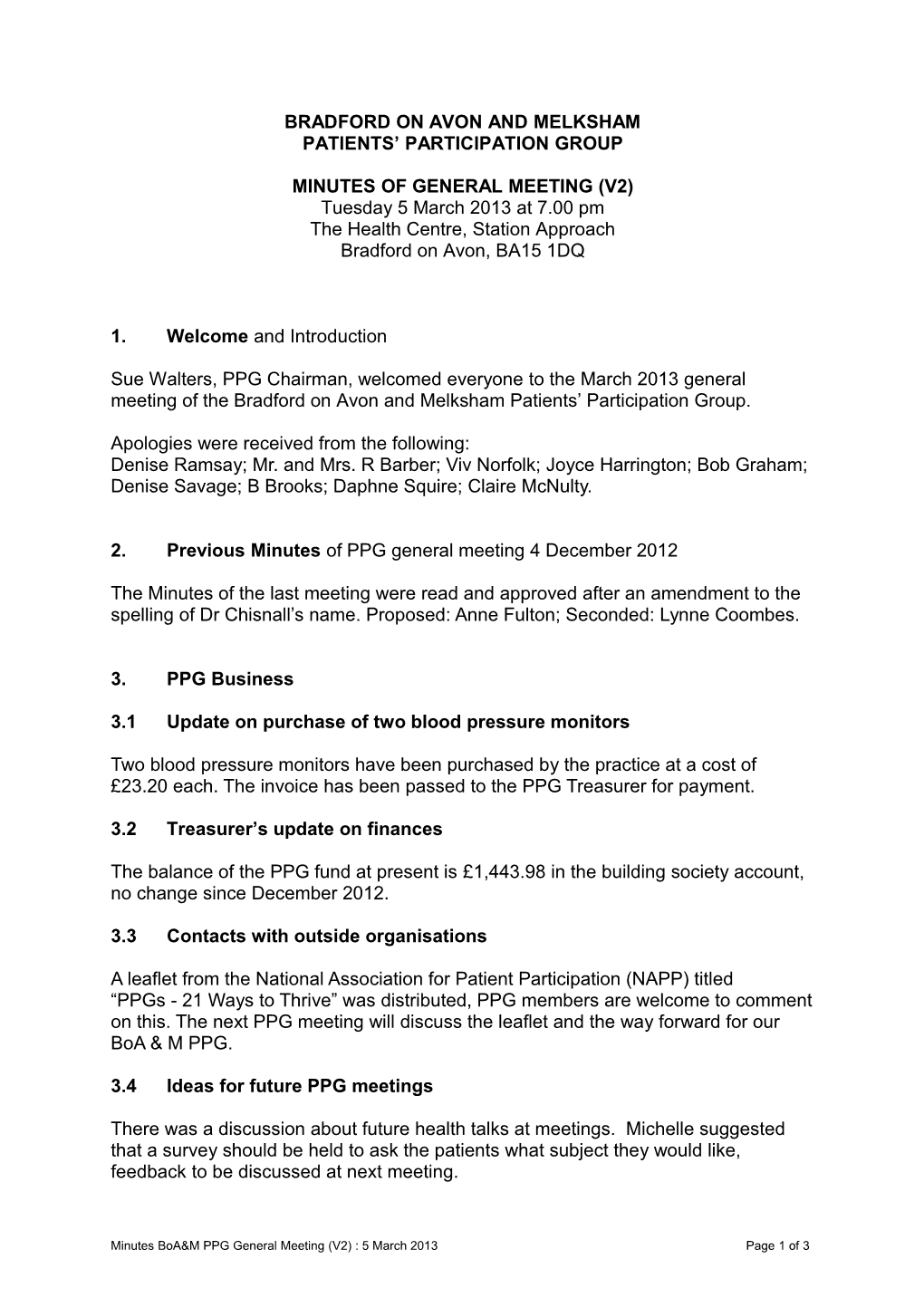 DRAFT Minutes of PPG Meeting Tuesday 5 March 2013
