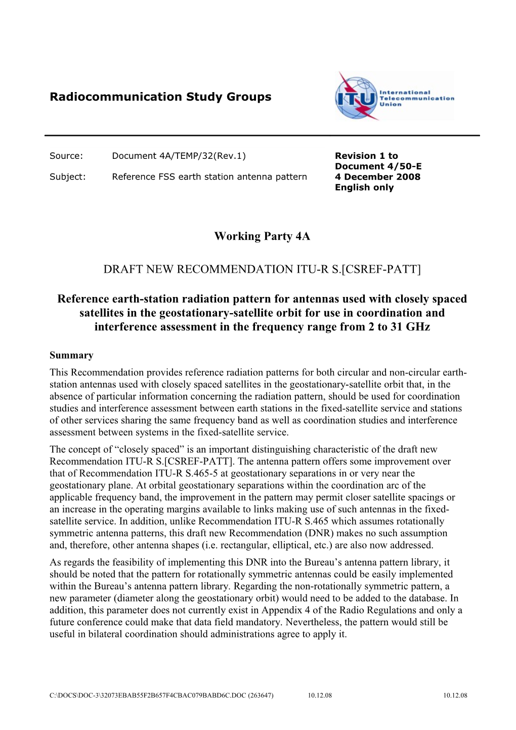 Draft New Recommendation Itu-R S. Csref-Patt