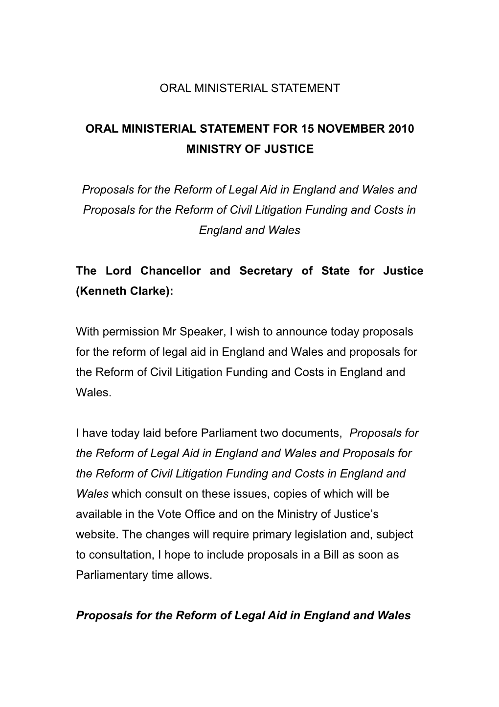 Draft Oral Ministerial Statement