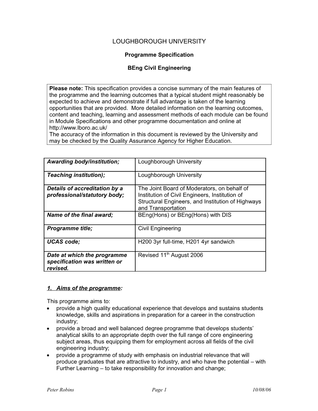 DRAFT PROGRAMME SPECIFICATION B Eng H200