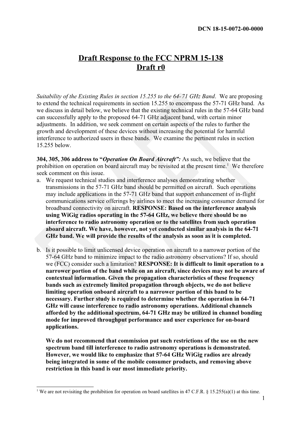 Draft Response to the FCC NPRM 15-138