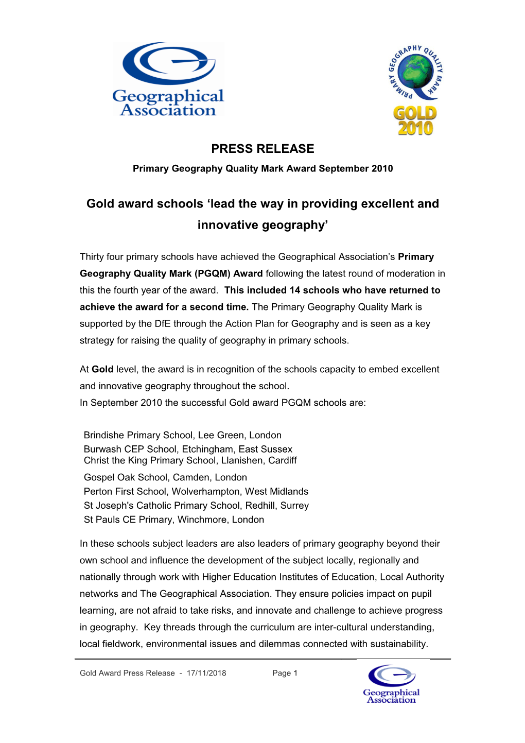 Draft Schools Award Release