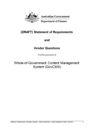 (DRAFT) Statement of Requirements and Vendor Questions